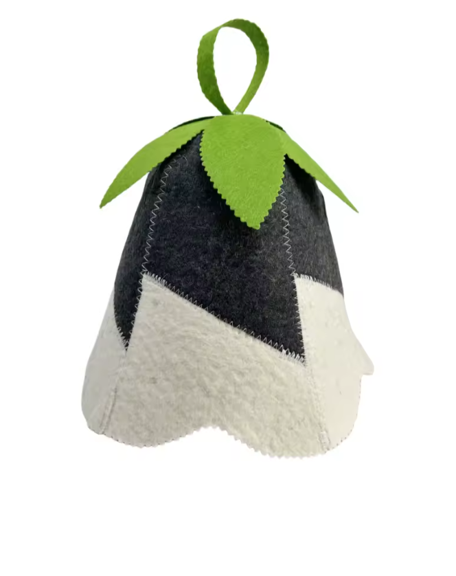 Two-tone wool belltop sauna hat with leaf detail